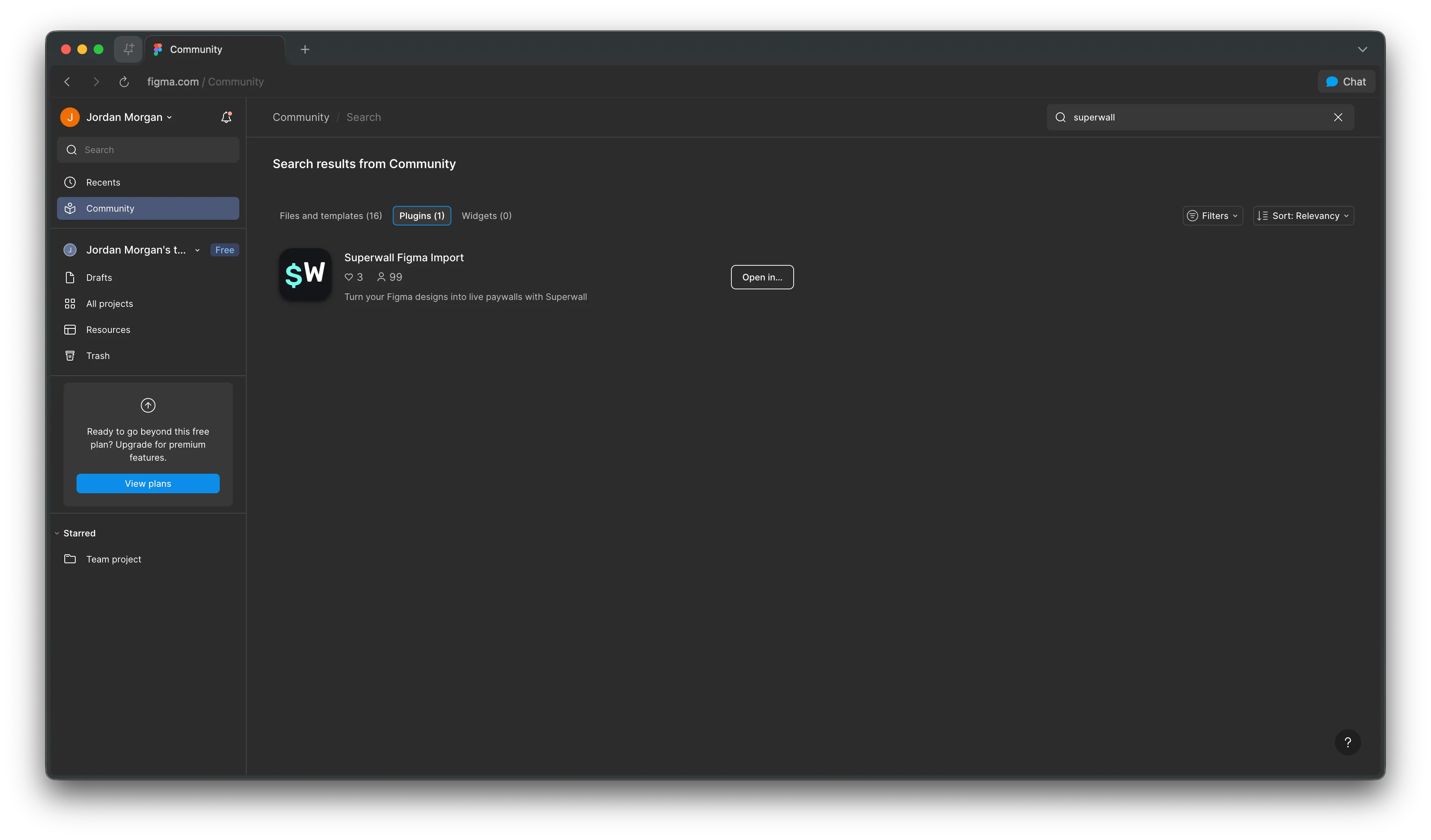 The Superwall plugin shown in Figma's Community tab.