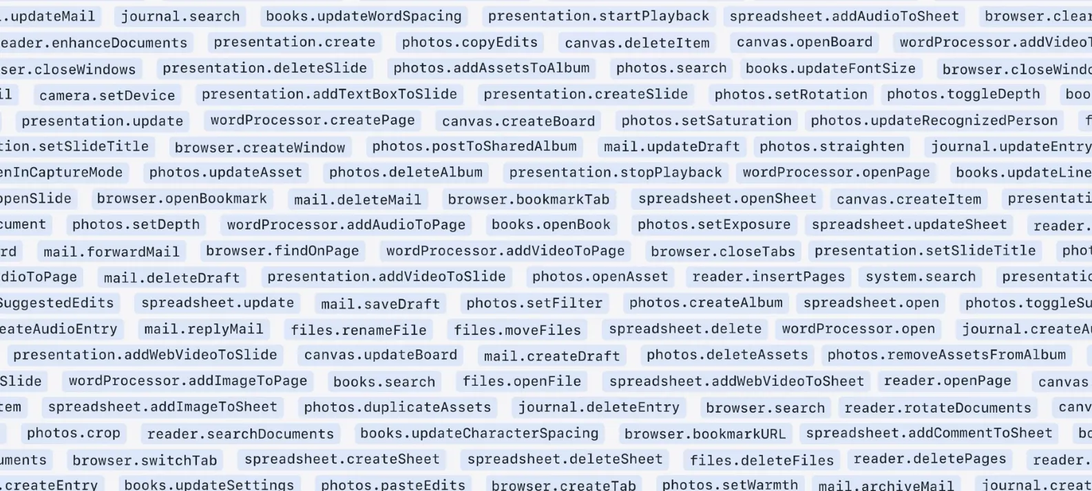 Examples of available schemas from iOS 18 domains