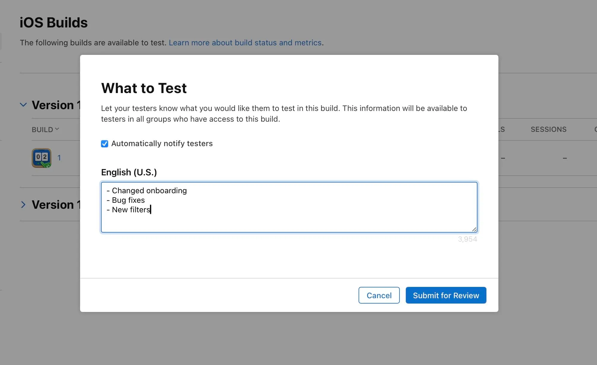 Adding test notes for a TestFlight build