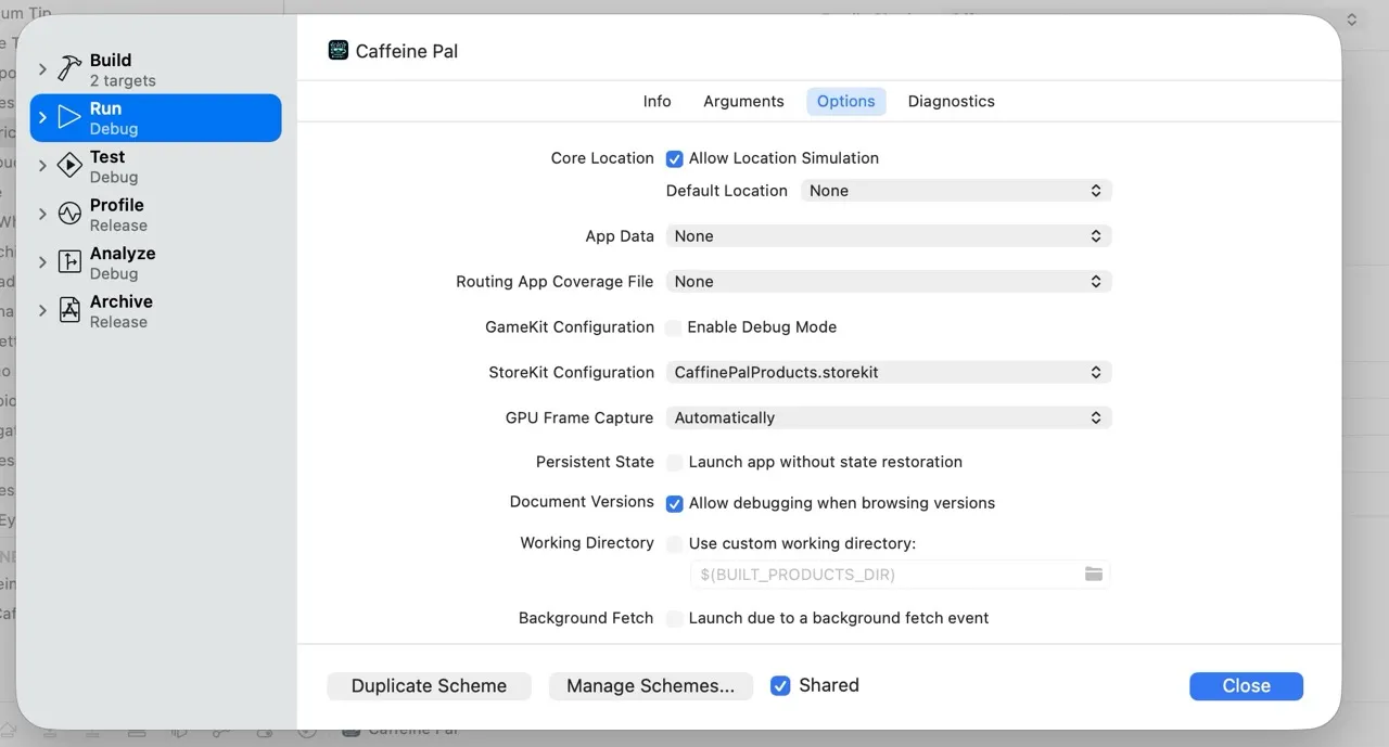 Attaching a StoreKit file to your scheme