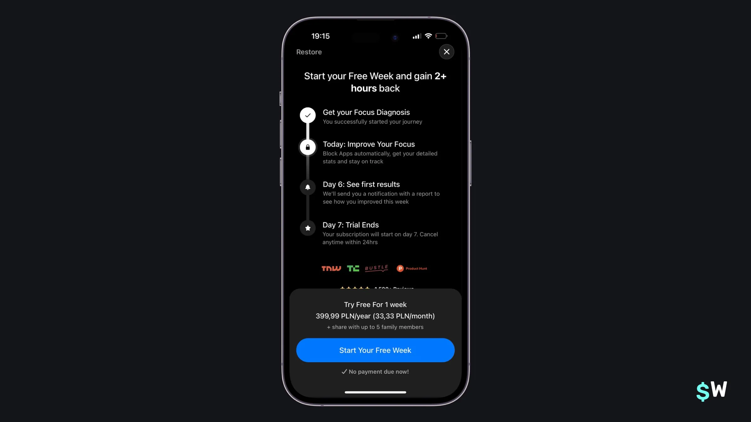 Opal paywall with a free trial timeline