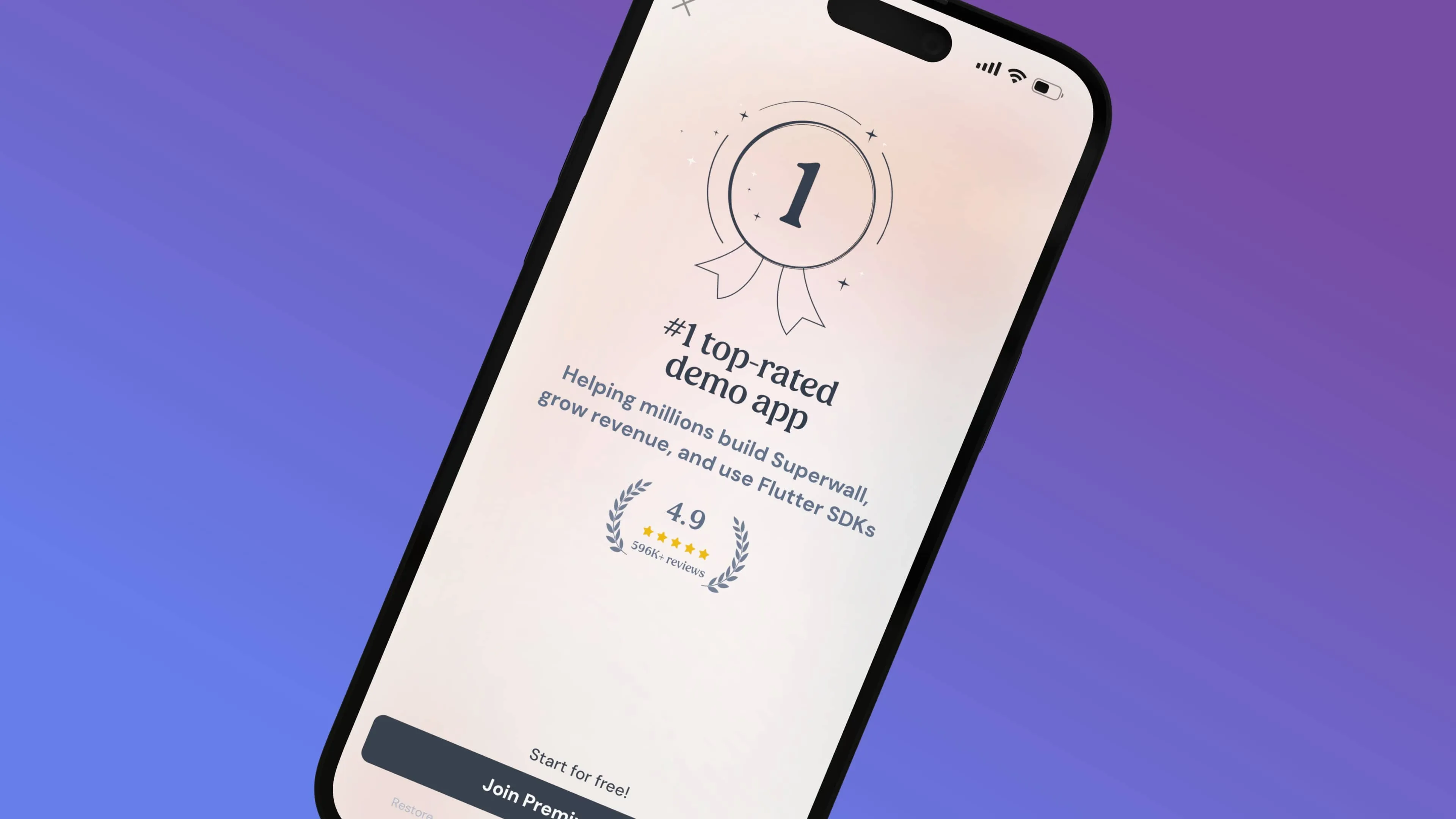 A Superwall paywall presented inside a Flutter app.