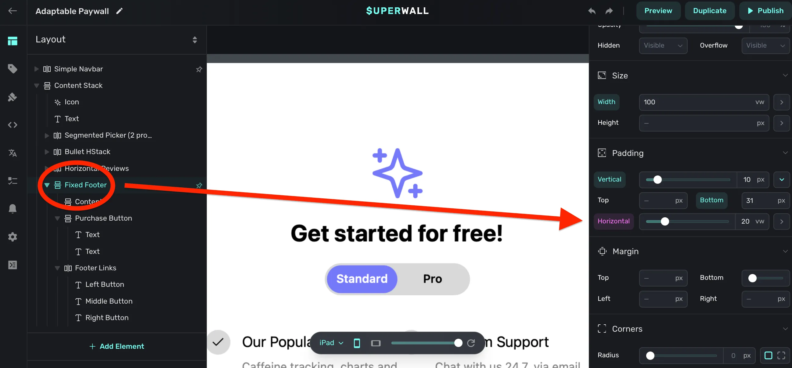 The horizontal padding is using a dynamic value here.