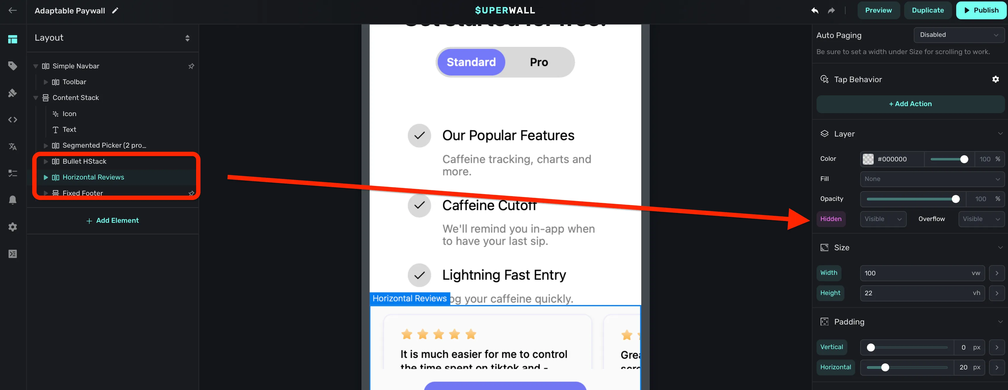 Hiding the review carousel on iPhone
