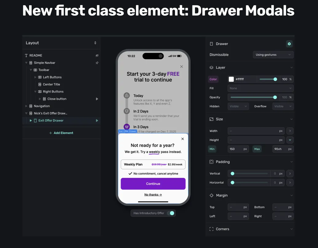 A drawer modal in Superwall