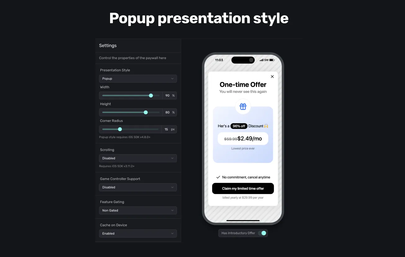 A popup presentation in Superwall